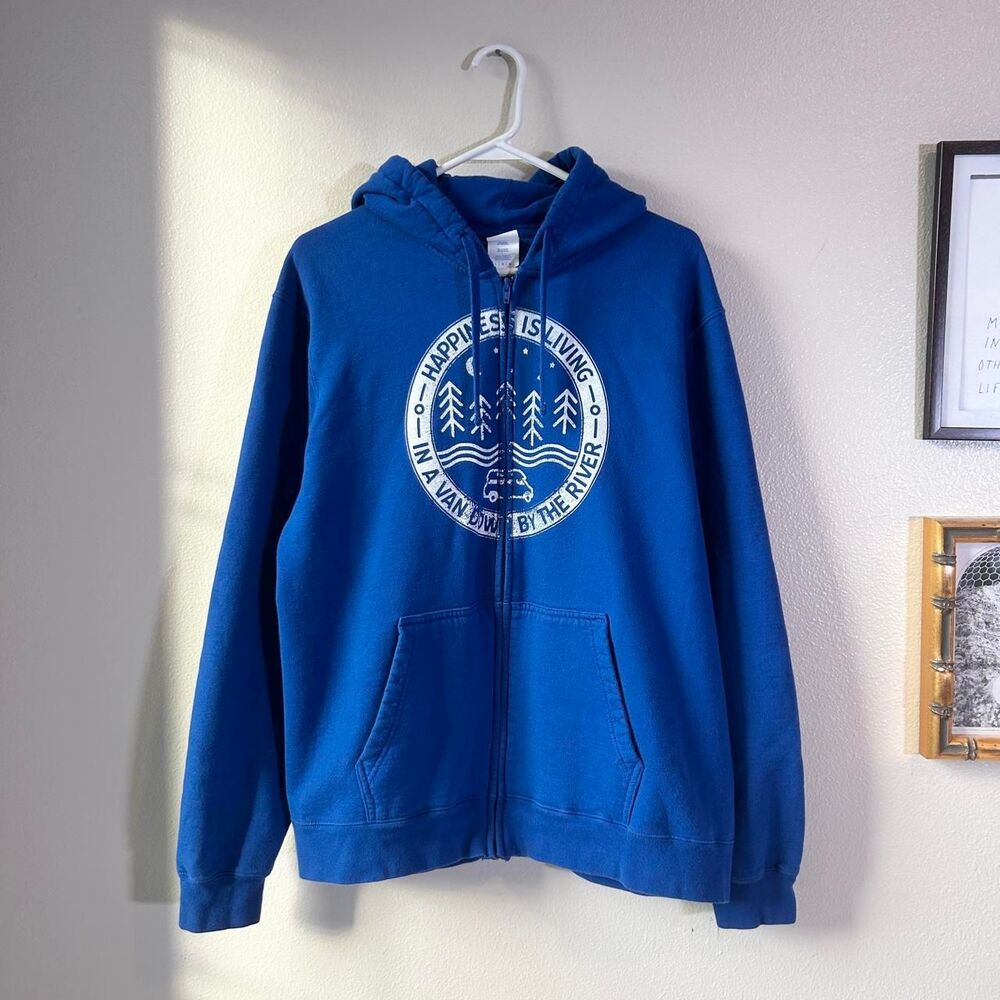 Port & Co blue van life graphic zip up hoodie L